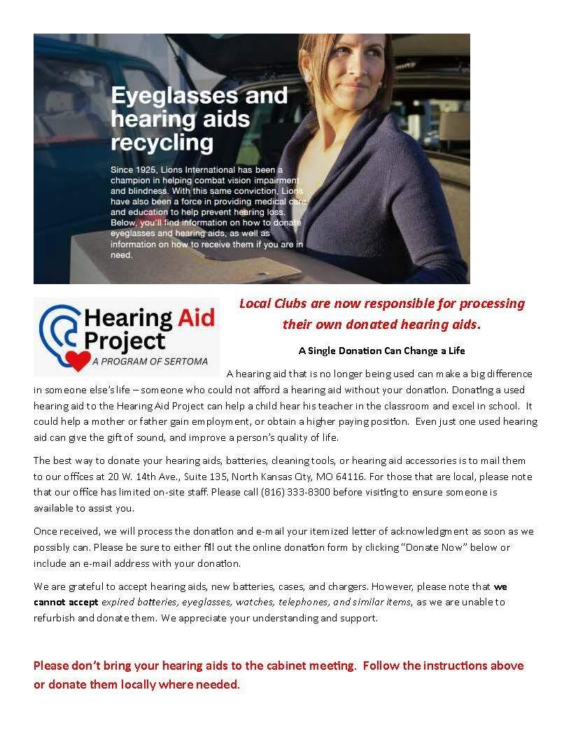 Local Clubs are now responsible for processing their own donated hearing aids